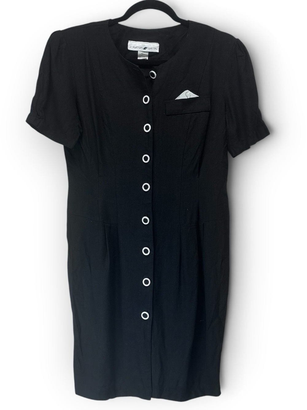 Vintage Jonathan Martin Black Button Front Midi Dress 80s 90s